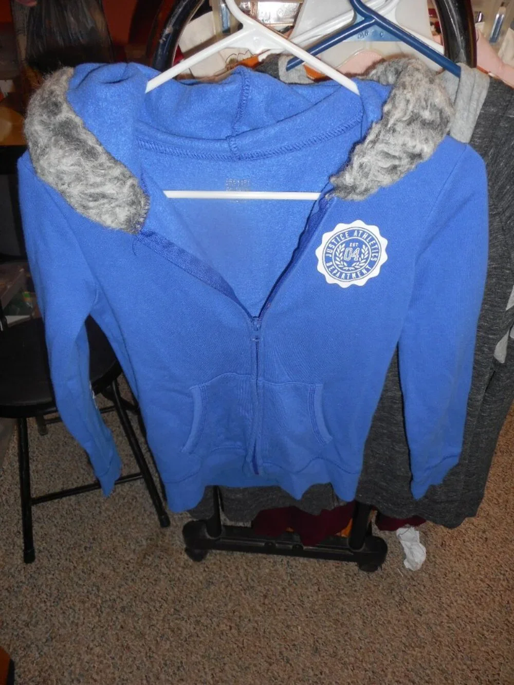 JUSTICE MOTIVE - zipper front, faux fur around hood, hoodie,sz 10